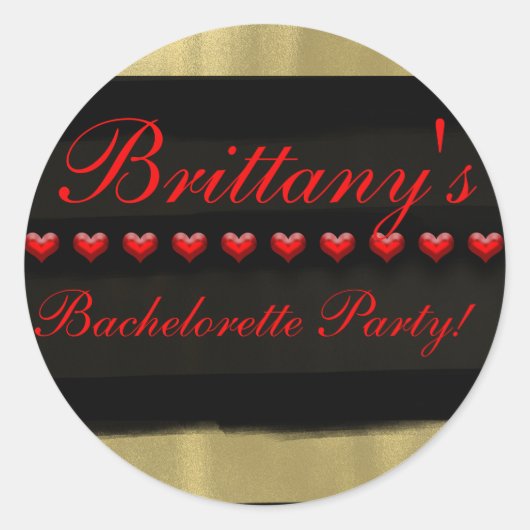 Sticker Rond Glam moderne Gold Red Hearts Bachelorette Favorise (Devant)