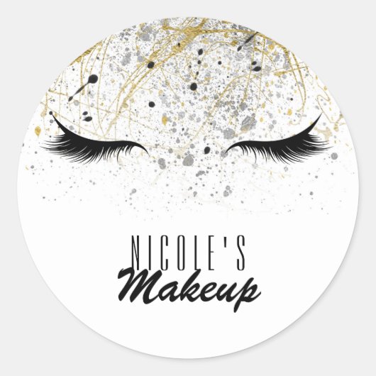 Sticker Rond Glam moderne Or Argent Black Eyelashes Beauté (Devant)