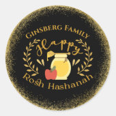 Sticker Rond Glam Parties scintillant Gold Hébreu Rosh Hashanah (Devant)