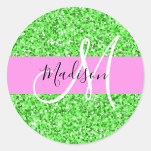 Sticker Rond Glam Pink and Green Parties scintillant Sparkings