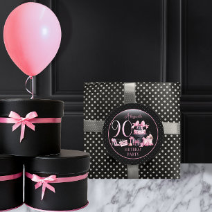 Sticker Rond Glam Pink Black Fashion 90th Birthday Party