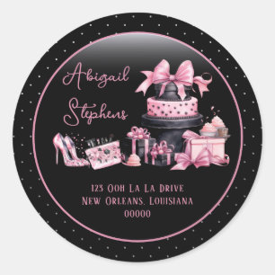 Sticker Rond Glam Pink Black Fashion Adresse de retour Sceau