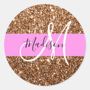 Sticker Rond Glam Pink & Bronze Parties scintillant Sparkings N
