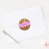 Sticker Rond Glam Pink & Copper Parties scintillant étincelles (Enveloppe)