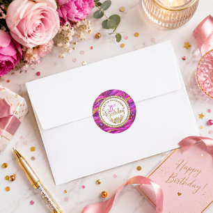Sticker Rond Glam Pink Or Strates Bijou 21e Anniversaire