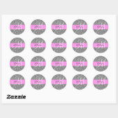 Sticker Rond Glam Pink & Silver Parties scintillant étincelles  (Feuille)