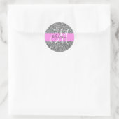 Sticker Rond Glam Pink & Silver Parties scintillant étincelles  (Sac)
