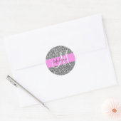 Sticker Rond Glam Pink & Silver Parties scintillant étincelles  (Enveloppe)