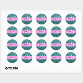 Sticker Rond Glam Pink Turquoise Parties scintillant verte Nom (Feuille)