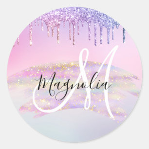 Sticker Rond Glam Rainbow Unicorn Ombre Parties scintillant Mon