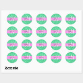Sticker Rond Glam rose et Parties scintillant verte éclaboussen (Feuille)