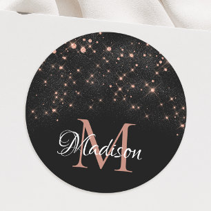 Sticker Rond Glam Rose Gold Parties scintillant Élégant Monogra