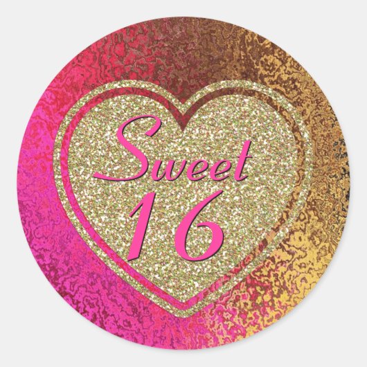 Sticker Rond Glam Rose & Gold Sweet 16 Anniversaire (Devant)