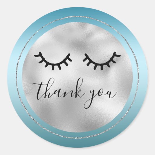 Sticker Rond Glam Silver Aqua Black Eyelashes Merci (Devant)