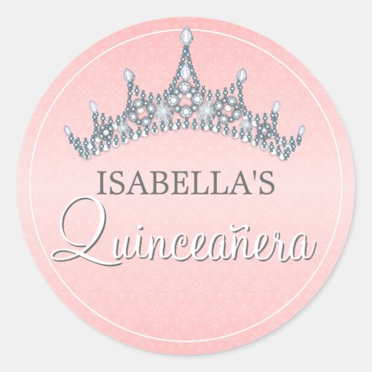 Sticker Rond Glam Tiara Quinceanera Célébration Invitation (Devant)