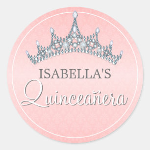 Sticker Rond Glam Tiara Quinceanera Célébration Invitation
