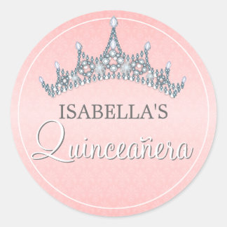 Sticker Rond Glam Tiara Quinceanera Célébration Invitation