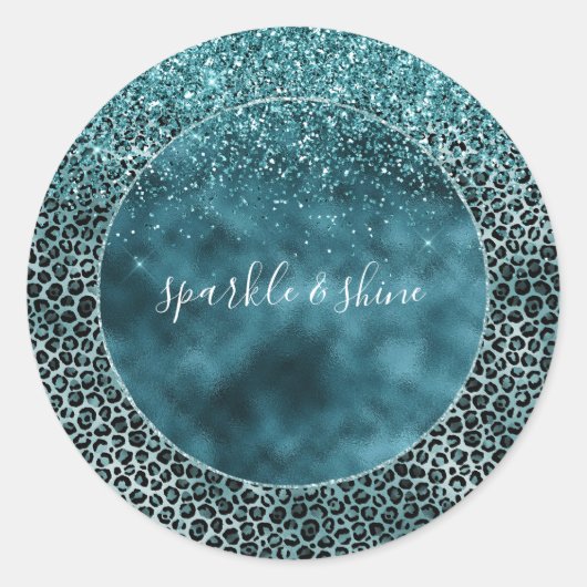 Sticker Rond Glam Turquoise Turquoise Blue Empreinte de léopard (Devant)