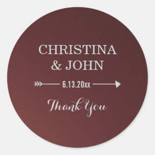 Sticker Rond Glam Upscale Marsala et Silver Mariage Merci