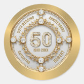 Sticker Rond Glam White Diamonds 50e anniversaire de Mariage (Devant)