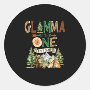 Sticker Rond Glamma du premier anniversaire du campeur heureux