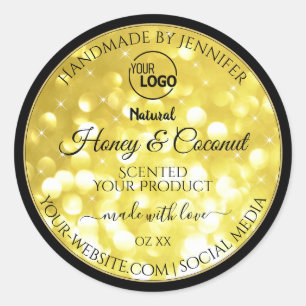 Sticker Rond Glamor Jaune Parties scintillant d'or Logo Étiquet