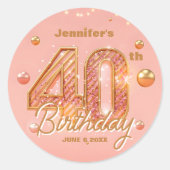 Sticker Rond Glamorous Chic Glitter Rose Gold 40th Birthday  (Devant)