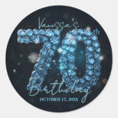 Sticker Rond Glamorous Elegant Teal Blue Diamonds 70th Birthday (Devant)