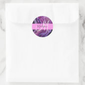 Sticker Rond Glamour Abstrait Texture de Reflet Violet Monogram (Sac)