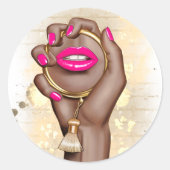 Sticker Rond Glamour Chic Rose et Or (Devant)