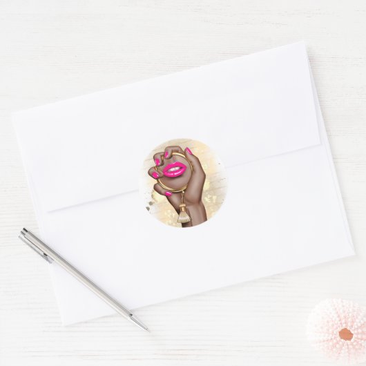 Sticker Rond Glamour Chic Rose et Or (Enveloppe)