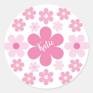 Sticker Rond Glamour Fleur Rose-