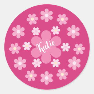 Sticker Rond Glamour Fleur Rose-