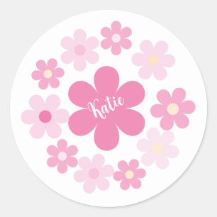 Sticker Rond Glamour Fleur Rose-