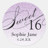 Sticker Rond Glamour Pailleté Violet Clair Sweet 16 Personnalis (Devant)