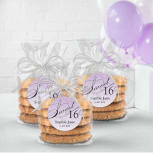 Sticker Rond Glamour Pailleté Violet Clair Sweet 16 Personnalis