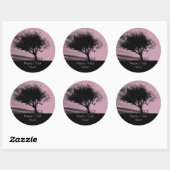 Sticker Rond Glastonbury Hawthorn. Arbre sur Hill. Rose, Noir. (Feuille)