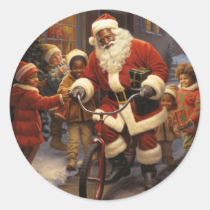 Sticker Rond Glee with Black Père Noël : Joyeux Noël Joie