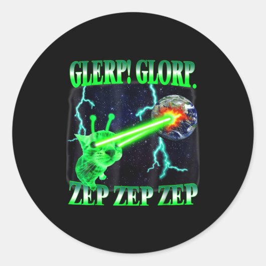 Sticker Rond Glerp Glorp Funny Alien Cat Meme Gnarp Cat Silly A (Devant)