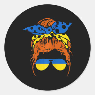 Sticker Rond Gles Cool Drapeau Ukrainien Cheveux Bun Messy Mama
