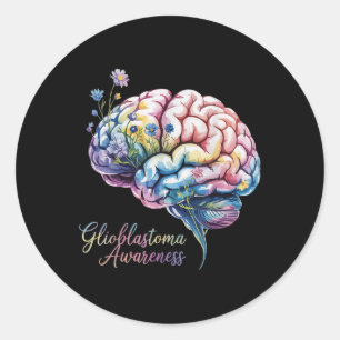 Sticker Rond Glioblastoma Sensibilisation Florale Cerveau Cance
