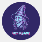 Sticker Rond Glitched Halloween Witch Distorted Horror Design (Devant)