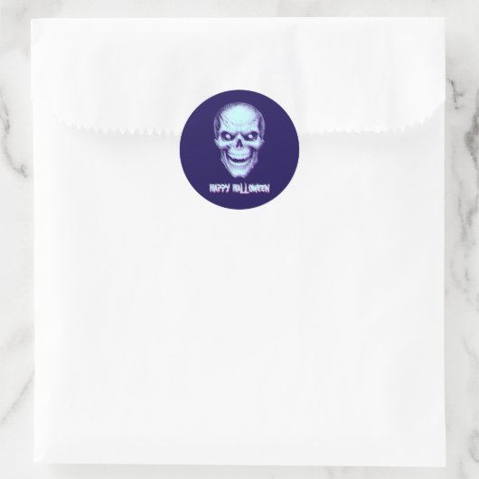Sticker Rond Glitched Skull Effect with Custom Text (Sac)