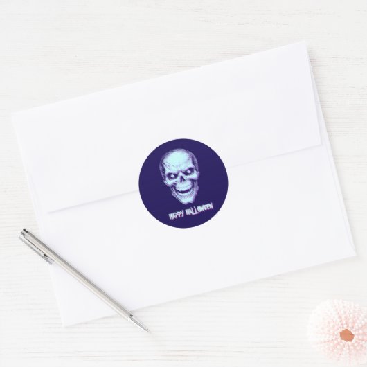 Sticker Rond Glitched Skull Effect with Custom Text (Enveloppe)