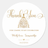 Sticker Rond Gliter d'or Princesse Baby shower fille Merci (Devant)