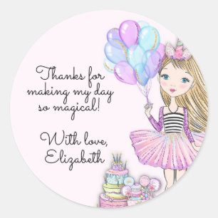 Sticker Rond Glitter Anniversaire Glam Girl Unicorn