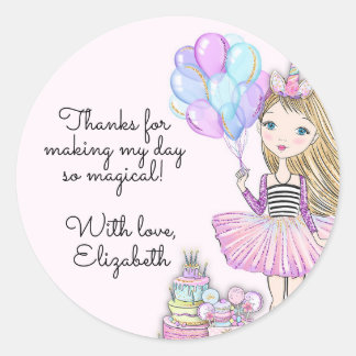 Sticker Rond Glitter Anniversaire Glam Girl Unicorn