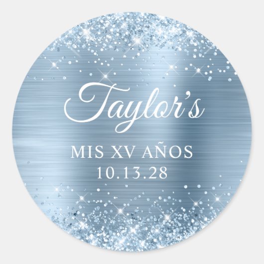 Sticker Rond Glitter Bleu clair huile Mis XV Anos (Devant)