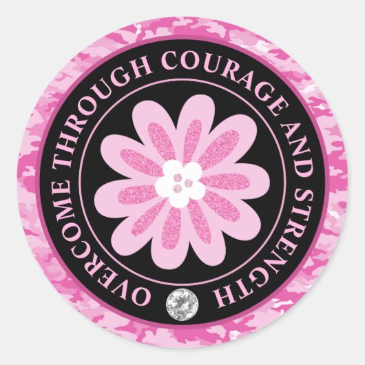 Sticker Rond Glitter Flower Camouflage Breast Cancer Awareness (Devant)