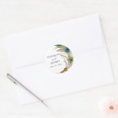 Sticker Rond Glitter Gold Blue Peacock Plume Wedding (Enveloppe)